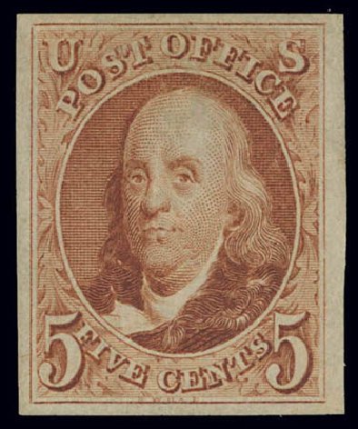 US Stamp Prices Scott # 3: 5c 1875 Franklin. Daniel Kelleher Auctions, Feb 2013, Sale 634, Lot 3