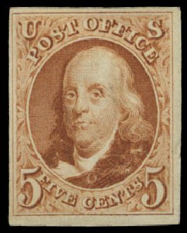 US Stamps Value Scott # 3: 1875 5c Franklin. Daniel Kelleher Auctions, Mar 2014, Sale 650, Lot 2503