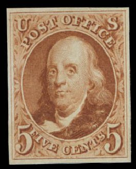 US Stamp Values Scott Cat. # 3: 5c 1875 Franklin. Daniel Kelleher Auctions, Oct 2014, Sale 660, Lot 2023
