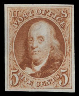 Values of US Stamp Scott Cat. 3: 5c 1875 Franklin. Daniel Kelleher Auctions, Dec 2014, Sale 661, Lot 13