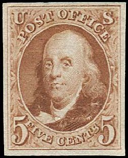 Cost of US Stamps Scott #3 - 1875 5c Franklin. Regency-Superior, Nov 2014, Sale 108, Lot 33