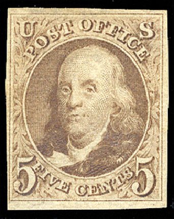 US Stamp Value Scott #3 - 1875 5c Franklin. Cherrystone Auctions, May 2013, Sale 201305, Lot 16