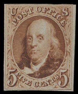 Values of US Stamp Scott Catalogue #3 - 5c 1875 Franklin. Daniel Kelleher Auctions, Apr 2012, Sale 629, Lot 146