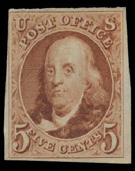 Values of US Stamps Scott Catalogue 3 - 1875 5c Franklin. Daniel Kelleher Auctions, Aug 2012, Sale 631, Lot 656