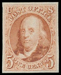 Values of US Stamp Scott Cat. # 3: 1875 5c Franklin. Schuyler J. Rumsey Philatelic Auctions, Apr 2015, Sale 60, Lot 1906