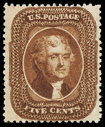 Value of US Stamp Scott Catalog #30: 1861 5c Jefferson. Matthew Bennett International, Jun 2008, Sale 328, Lot 517