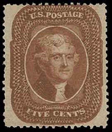Value of US Stamp Scott 30: 1861 5c Jefferson. H.R. Harmer, Nov 2013, Sale 3004, Lot 1047