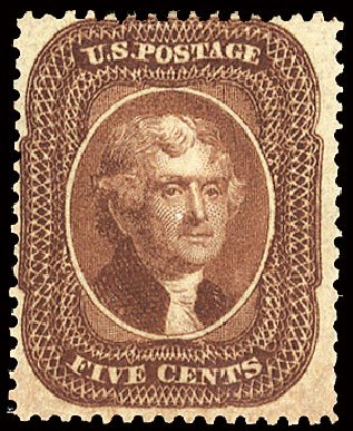 Value of US Stamp Scott Cat. 30: 1861 5c Jefferson. Cherrystone Auctions, Nov 2008, Sale 200811, Lot 1018