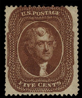 Costs of US Stamps Scott Catalogue 30: 1861 5c Jefferson. Cherrystone Auctions, Sep 2012, Sale 201209, Lot 28