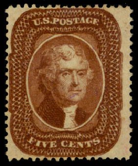 US Stamp Prices Scott Catalogue #30: 5c 1861 Jefferson. Daniel Kelleher Auctions, Apr 2013, Sale 636, Lot 78