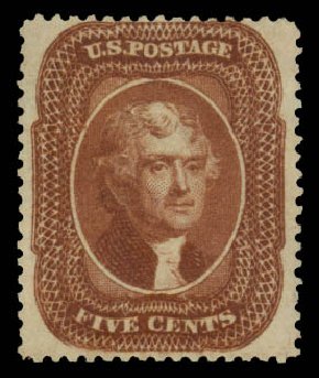 Values of US Stamps Scott Catalog #30 - 1861 5c Jefferson. Daniel Kelleher Auctions, Jan 2015, Sale 663, Lot 1258