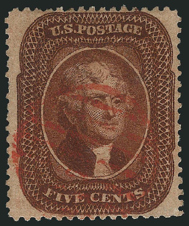 US Stamp Values Scott Catalogue #30: 5c 1861 Jefferson. Robert Siegel Auction Galleries, Mar 2014, Sale 1067, Lot 949