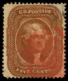 Costs of US Stamp Scott Catalog #30 - 1861 5c Jefferson. Daniel Kelleher Auctions, Sep 2013, Sale 639, Lot 1020