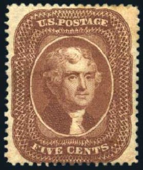 Values of US Stamps Scott Cat. #30: 1861 5c Jefferson. Harmer-Schau Auction Galleries, Aug 2011, Sale 90, Lot 1141
