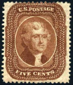 US Stamp Price Scott Catalog 30 - 1861 5c Jefferson. Harmer-Schau Auction Galleries, Oct 2009, Sale 83, Lot 324
