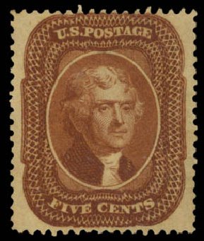 US Stamp Prices Scott Catalogue #30: 5c 1861 Jefferson. Daniel Kelleher Auctions, Sep 2014, Sale 655, Lot 184