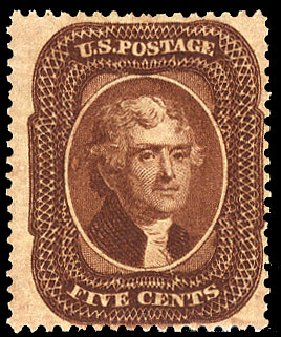 Values of US Stamps Scott Catalog #30 - 1861 5c Jefferson. Cherrystone Auctions, Apr 2012, Sale 201204, Lot 35