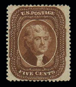 Values of US Stamps Scott Catalogue 30 - 5c 1861 Jefferson. Matthew Bennett International, Dec 2007, Sale 324, Lot 1052