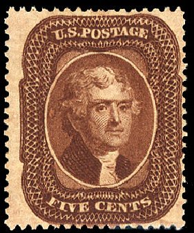 US Stamp Values Scott Catalog #30 - 1861 5c Jefferson. Cherrystone Auctions, Jan 2010, Sale 201001, Lot 42