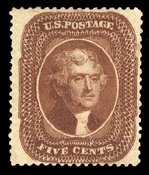 Values of US Stamps Scott Catalog 30: 5c 1861 Jefferson. Cherrystone Auctions, Sep 2014, Sale 201409, Lot 12
