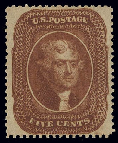 Values of US Stamps Scott # 30: 1861 5c Jefferson. Daniel Kelleher Auctions, Feb 2013, Sale 634, Lot 32