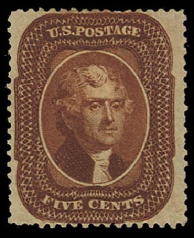 Values of US Stamp Scott #30 - 5c 1861 Jefferson. Daniel Kelleher Auctions, Oct 2011, Sale 626, Lot 53