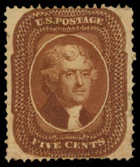 US Stamp Values Scott Catalog 30: 5c 1861 Jefferson. Daniel Kelleher Auctions, Mar 2014, Sale 650, Lot 2513