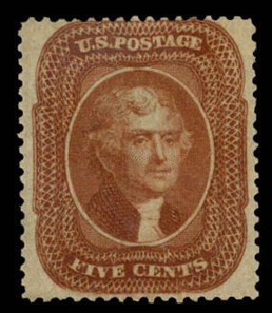 Price of US Stamp Scott Cat. #30 - 1861 5c Jefferson. Daniel Kelleher Auctions, Sep 2014, Sale 655, Lot 183