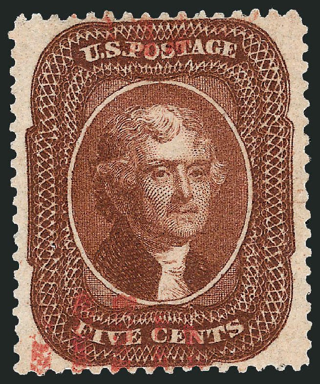 US Stamps Values Scott Catalog 30: 1861 5c Jefferson. Robert Siegel Auction Galleries, Dec 2008, Sale 967, Lot 4133