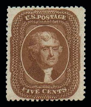 Cost of US Stamps Scott #30 - 1861 5c Jefferson. Matthew Bennett International, Oct 2007, Sale 320, Lot 386