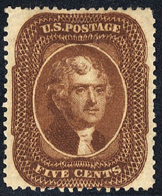 US Stamps Value Scott Cat. #30: 5c 1861 Jefferson. Cherrystone Auctions, May 2008, Sale 200805, Lot 76