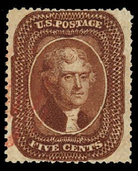 Cost of US Stamp Scott Catalog 30: 1861 5c Jefferson. Daniel Kelleher Auctions, Dec 2012, Sale 633, Lot 376