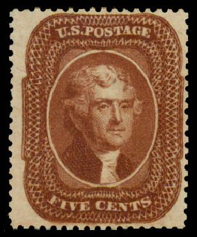 Values of US Stamps Scott # 30: 5c 1861 Jefferson. Daniel Kelleher Auctions, Dec 2013, Sale 640, Lot 76