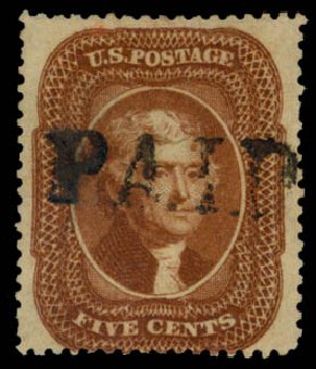 US Stamp Values Scott Cat. #30: 5c 1861 Jefferson. Daniel Kelleher Auctions, May 2014, Sale 652, Lot 116