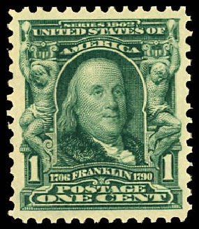 US Stamps Values Scott 300: 1c 1903 Franklin. Daniel Kelleher Auctions, Dec 2012, Sale 633, Lot 520