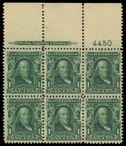 Value of US Stamp Scott Cat. #300 - 1903 1c Franklin. Daniel Kelleher Auctions, Jul 2011, Sale 625, Lot 901