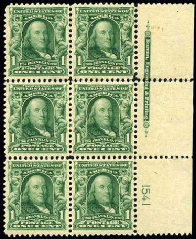 Prices of US Stamp Scott # 300 - 1903 1c Franklin. Harmer-Schau Auction Galleries, Feb 2009, Sale 80, Lot 1263