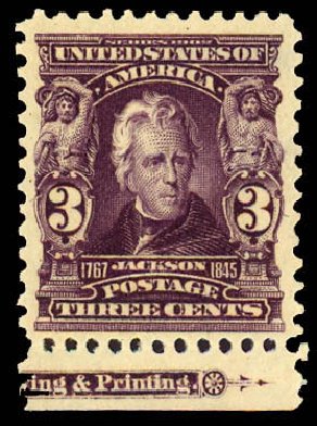 Value of US Stamp Scott Cat. 302: 1903 3c Jackson. Daniel Kelleher Auctions, Dec 2012, Sale 633, Lot 528