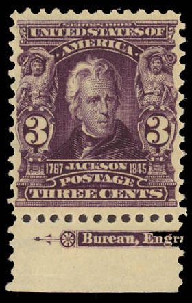 US Stamps Value Scott Catalogue # 302 - 3c 1903 Jackson. Daniel Kelleher Auctions, Aug 2012, Sale 631, Lot 1055