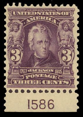 US Stamps Value Scott Catalogue #302 - 3c 1903 Jackson. Daniel Kelleher Auctions, Aug 2012, Sale 631, Lot 1056