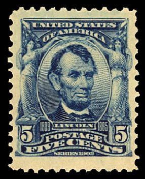 US Stamps Values Scott Catalogue #304 - 5c 1903 Lincoln. Daniel Kelleher Auctions, Dec 2012, Sale 633, Lot 537