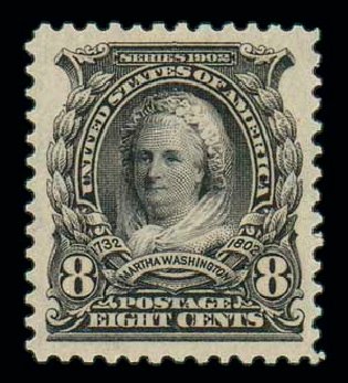 Value of US Stamp Scott Catalog # 306 - 1902 8c Martha Washington. Matthew Bennett International, Oct 2007, Sale 320, Lot 538