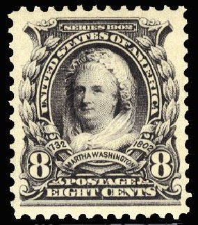 Values of US Stamps Scott Catalog #306: 8c 1902 Martha Washington. Cherrystone Auctions, Mar 2008, Sale 200803, Lot 241