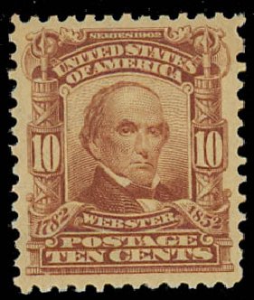 Value of US Stamps Scott Cat. 307 - 10c 1903 Webster. Daniel Kelleher Auctions, Jan 2012, Sale 628, Lot 434