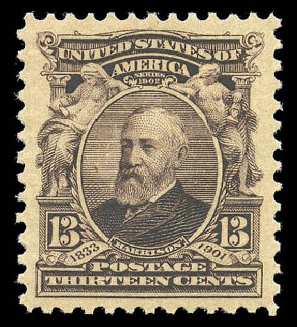 Values of US Stamp Scott # 308 - 13c 1902 Harrison. Matthew Bennett International, Sep 2010, Sale 333, Lot 3717