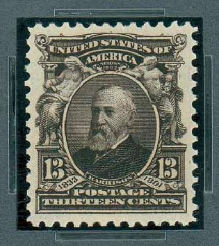 Value of US Stamp Scott Cat. # 308: 13c 1902 Harrison. Matthew Bennett International, Jun 2007, Sale 319, Lot 1334