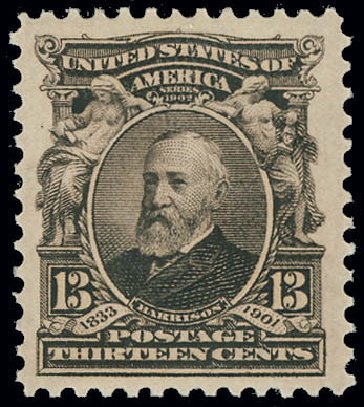 Costs of US Stamps Scott 308 - 1902 13c Harrison. Matthew Bennett International, Jun 2008, Sale 328, Lot 844