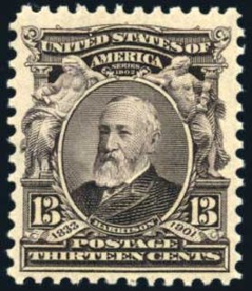 Values of US Stamps Scott Catalogue # 308 - 1902 13c Harrison. Harmer-Schau Auction Galleries, Feb 2010, Sale 84, Lot 1515