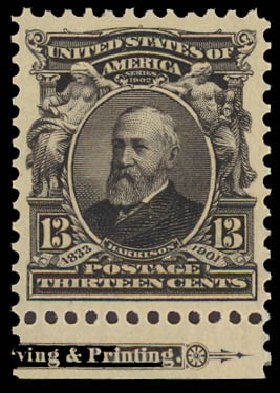 US Stamps Price Scott Cat. 308: 13c 1902 Harrison. Daniel Kelleher Auctions, Jun 2012, Sale 630, Lot 1705