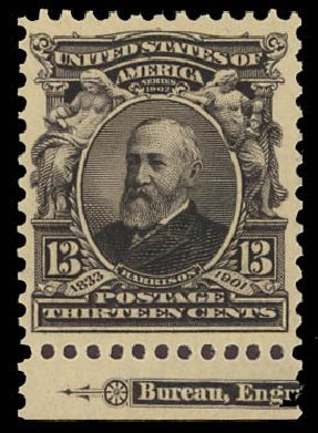 Value of US Stamps Scott Catalog 308: 13c 1902 Harrison. Daniel Kelleher Auctions, Aug 2012, Sale 631, Lot 1062